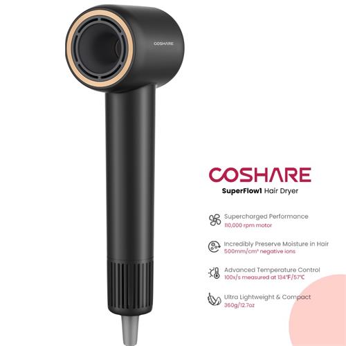 Coshare Superflow1 Secador de Alta Velocidad con Iones Negro