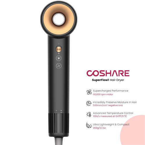 Coshare Superflow1 Secador de Alta Velocidad con Iones Negro