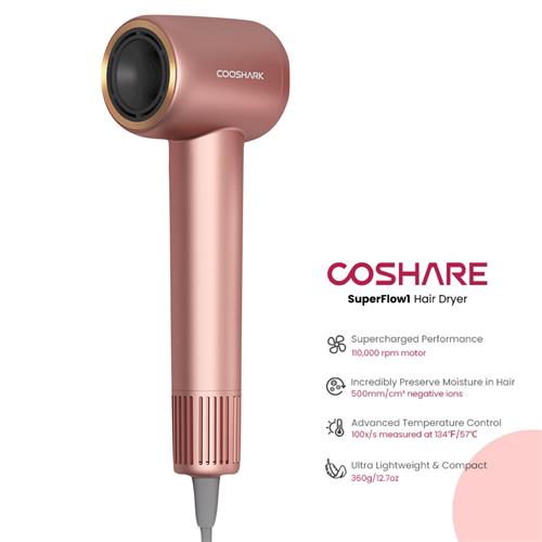 Coshare Superflow1 Secador de Alta Velocidad con Iones Oro Rosa
