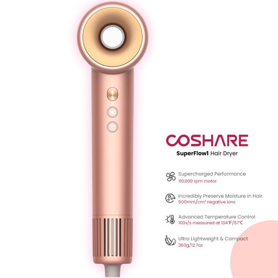Coshare Superflow1 Secador de Alta Velocidad con Iones Oro Rosa