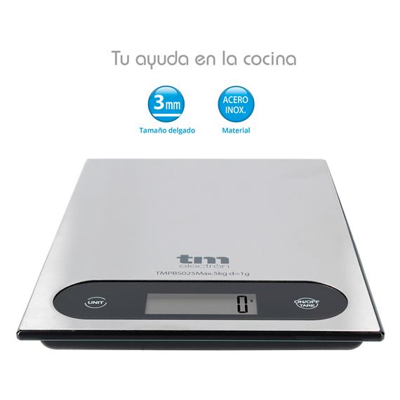 TM Báscula Cocina 5Kg Acero Inox (TMPBS025)