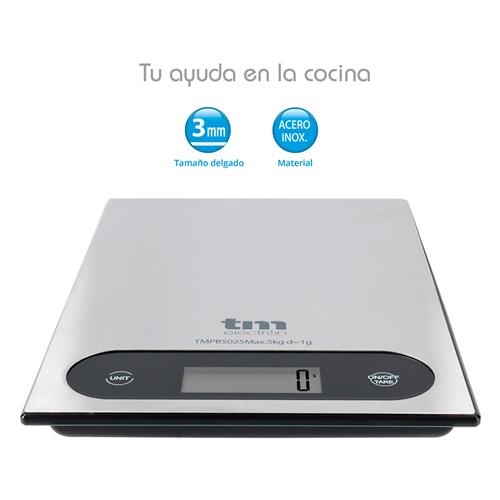 TM Báscula Cocina 5Kg Acero Inox (TMPBS025)