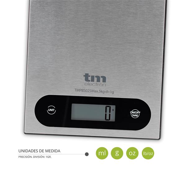 TM Báscula Cocina 5Kg Acero Inox (TMPBS025)