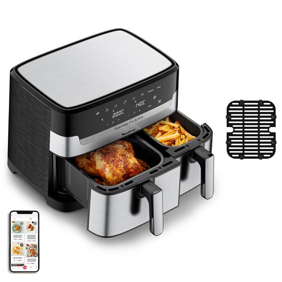 Moulinex EZ905D20 Freidora de Aire y Grill 8.3L Doble Cubeta Inox