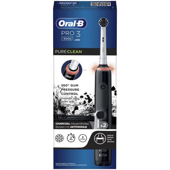 Braun Oral-B Cepillo Pro 3 3000 Charcoal+ 2 Recambios  (D505.523.3)