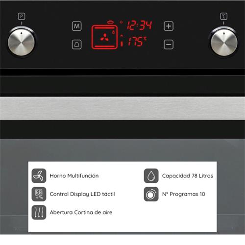 Svan SVH375N Horno 78L 10F Guia Display Tactil Cristal Negro