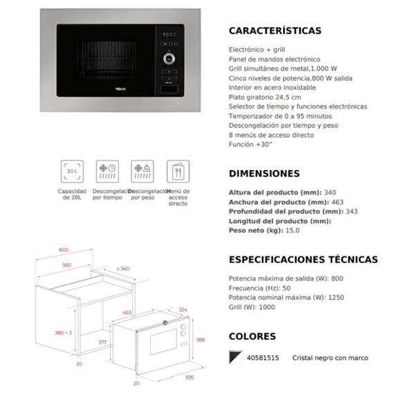 Teka MWE225FI Microondas Integración Inox