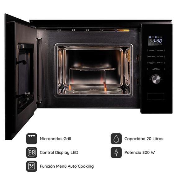 Svan SMWI2800DGN 20L Microondas C/Grill Cristal Negro Dig Integracion Inox