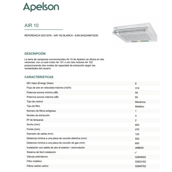 APELSON AIR 102 600 Campana Blanca