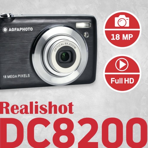 AgfaPhoto DC8200BK Cámara Digital 18MP 8x Zoom + SD16GB+ Bag Negra