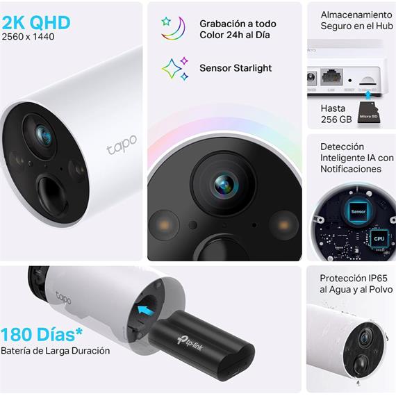 Tp-Link Pack 2 Cámaras 2k Exteriores y Recargables con Alarma (TAPO C420S2)