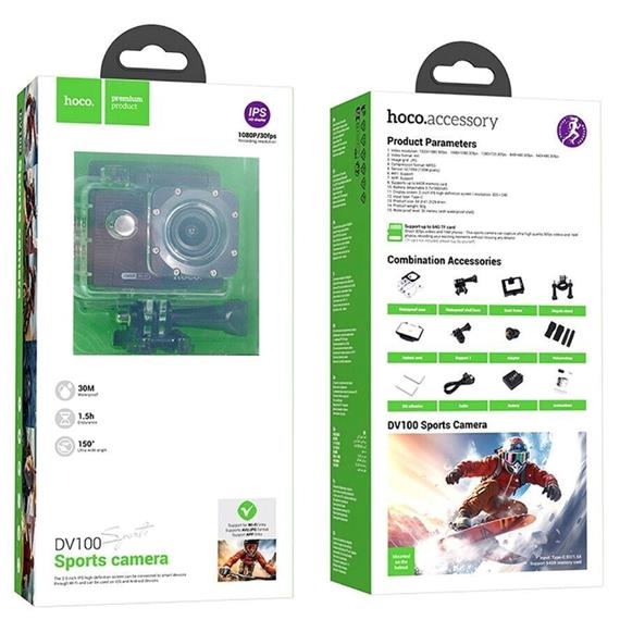 Hoco DV101  Cámara Deportiva 4K con 2 Pantallas Incluye Carcasa y 10 Accesorios