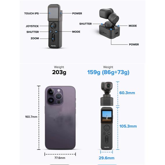 FeiyuTech Pocket 3 Kit Cámara Vlog 4k 60fps estabilizada con seguimiento por IA