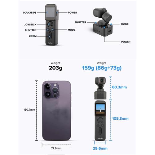FeiyuTech Pocket 3 Kit Cámara Vlog 4k 60fps estabilizada con seguimiento por IA