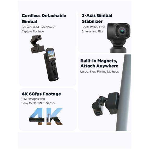 FeiyuTech Pocket 3 Kit Cámara Vlog 4k 60fps estabilizada con seguimiento por IA