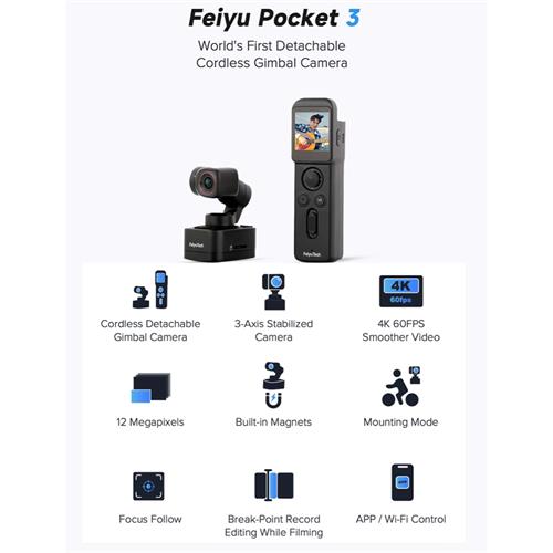 FeiyuTech Pocket 3 Kit Cámara Vlog 4k 60fps estabilizada con seguimiento por IA