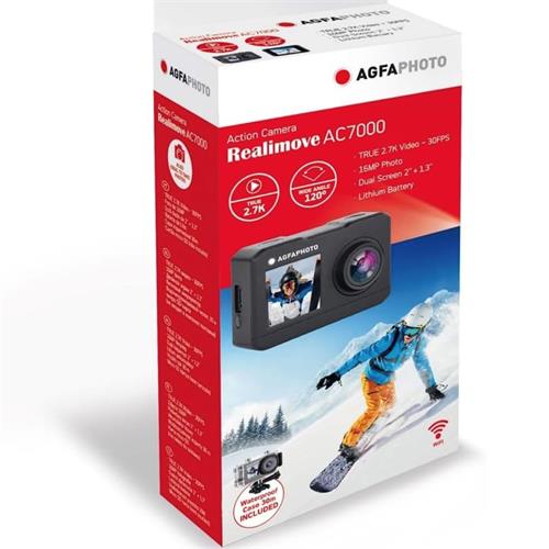 AGFA AC7000  WIFI 2.7K DUAL LCD Cámara de Acción Negra