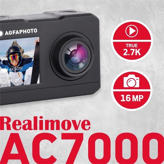 AGFA AC7000  WIFI 2.7K DUAL LCD Cámara de Acción Negra