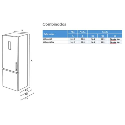 Midea MB468A3 - Frigorífico Combi - Acero Inoxidable 200x60 Inox A+++