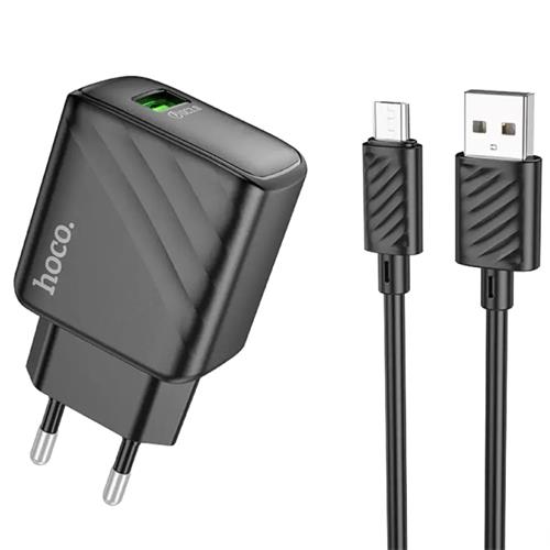 Cargador USB 18W Hoco CS21A QC 3.0 + Cable Micro USB Negro