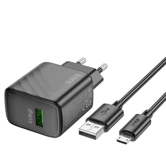 Cargador USB 18W Hoco CS21A QC 3.0 + Cable Micro USB Negro
