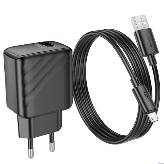 Cargador USB 18W Hoco CS21A QC 3.0 + Cable Micro USB Negro