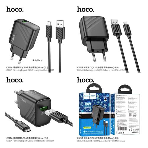 Cargador USB 18W Hoco CS21A QC 3.0 + Cable Micro USB Negro