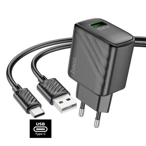Cargador USB 18W Hoco CS21A QC 3.0 + Cable USB-C Negro