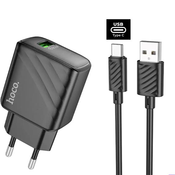 Cargador USB 18W Hoco CS21A QC 3.0 + Cable USB-C Negro