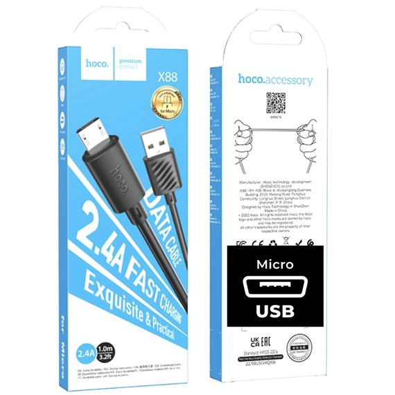 Cable USB a Micro USB 1 m 60W Hoco X88 Gratified Negro