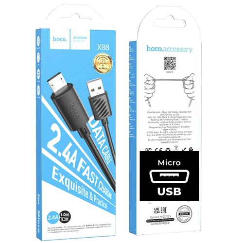 Cable USB a Micro USB 1 m 60W Hoco X88 Gratified Negro