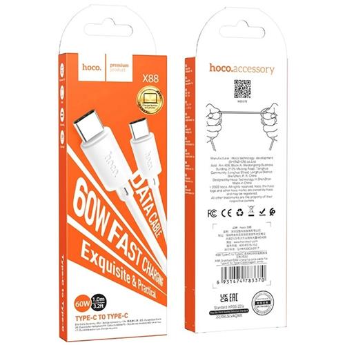 Cable USB-C a USB-C 1 m 60W Hoco X88 Gratified Blanco
