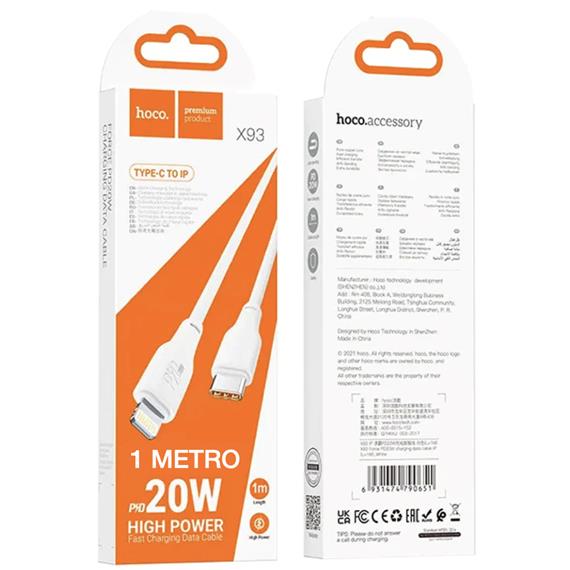 Cable USB-C a Lightning 1 metro 20W Hoco X93  Blanco