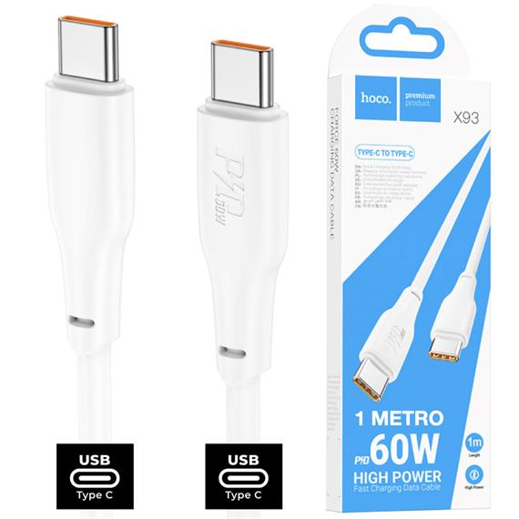 Cable USB-C a USB-C 1 metro 60W Hoco X93 Blanco