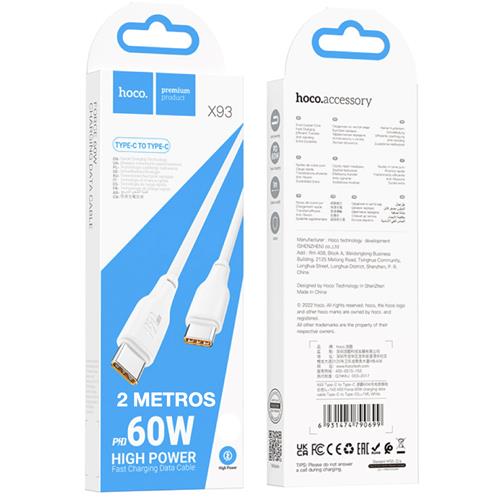 Cable USB-C a USB-C 2 metros 60W Hoco X93 Blanco