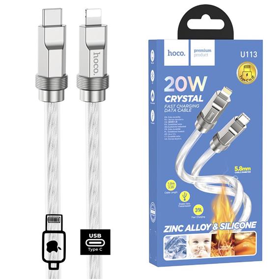 Cable USB-C a Lightning 1 metro 20W Hoco U113 Metálico Reforzado Plata