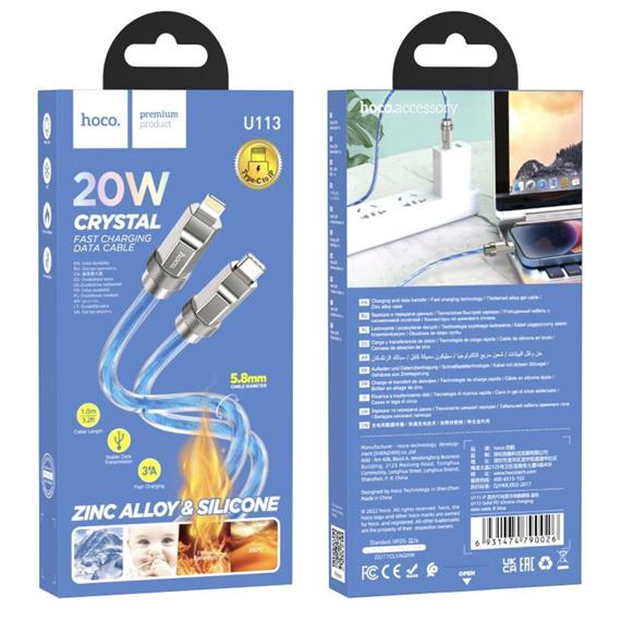 Cable USB-C a Lightning 1 metro 20W Hoco U113 Metálico Reforzado Azul