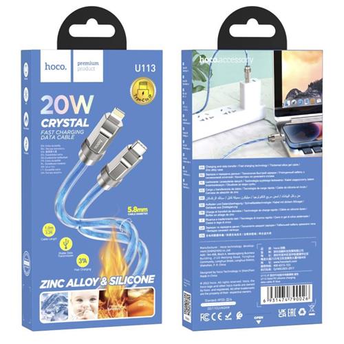 Cable USB-C a Lightning 1 metro 20W Hoco U113 Metálico Reforzado Azul