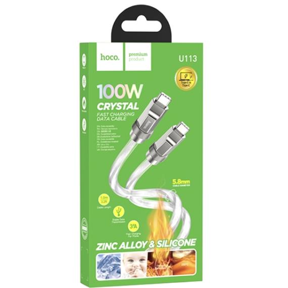 Cable USB-C a USB-C 1 metro 100W Hoco U113 Metálico Reforzado Plata