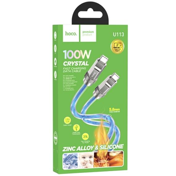 Cable USB-C a USB-C 1 metro 100W Hoco U113 Metálico Reforzado Azul