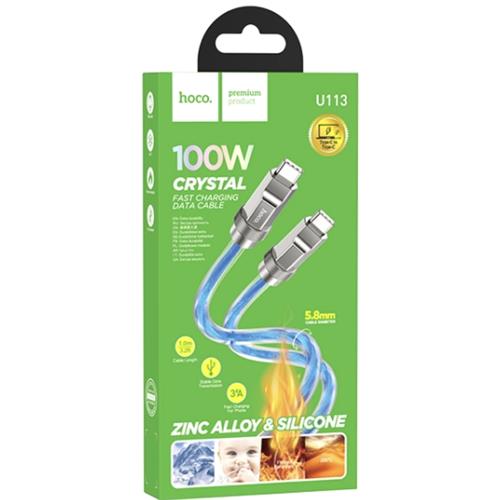 Cable USB-C a USB-C 1 metro 100W Hoco U113 Metálico Reforzado Azul