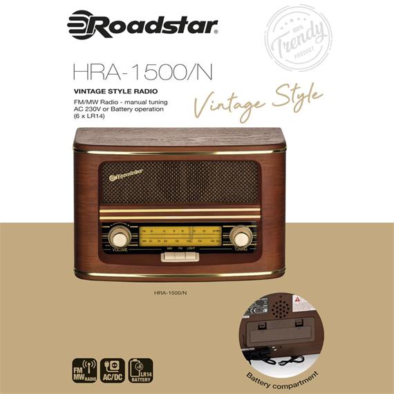 ROADSTAR HRA-1500/N RADIO AM/FM VINTAGE DE MADERA