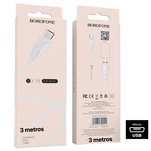 Cable USB A, a Micro USB de 3 METROS Borofone BX18 Blanco