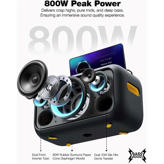 Ikarao Break X1 Altavoz Karaoke Recargable con Pantalla 13.3" 800W y 2 Micros