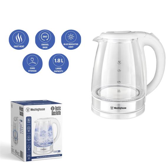 Westinghouse WKWKKL21WH Hervidor de Cristal 1.8 Litros 1.500W Sin Cable