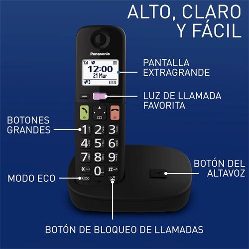 Panasonic KX-TGU110EXB Teléfono Inalámbrico con Teclas Grandes Negro