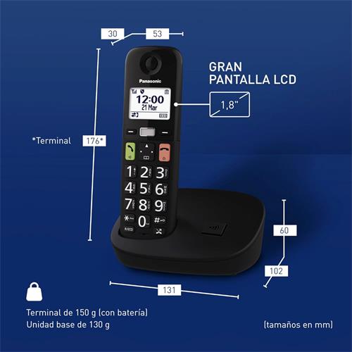 Panasonic KX-TGU110EXB Teléfono Inalámbrico con Teclas Grandes Negro