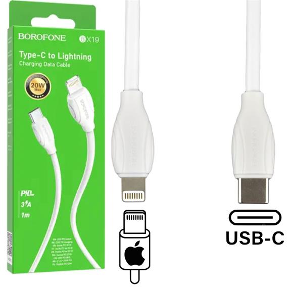 Cable USB-C a Lightning 1 metro 20W / 3 Amp Borofone BX19 Blanco