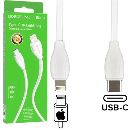 Cable USB-C a Lightning 1 metro 20W / 3 Amp Borofone BX19 Blanco