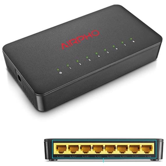 AIRPHO AR-GS108 Switch Gigabit de 8 Puertos 10Mbps 100Mbps 1000Mbps